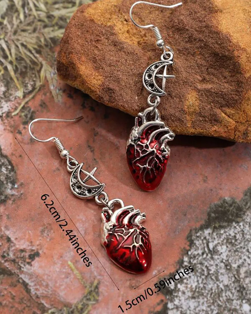 Gothic Beating Bleeding Heart Drop Earring For Women Silver Color Goth Punk Fashion Jewelry Halloween Accessories Wholesale