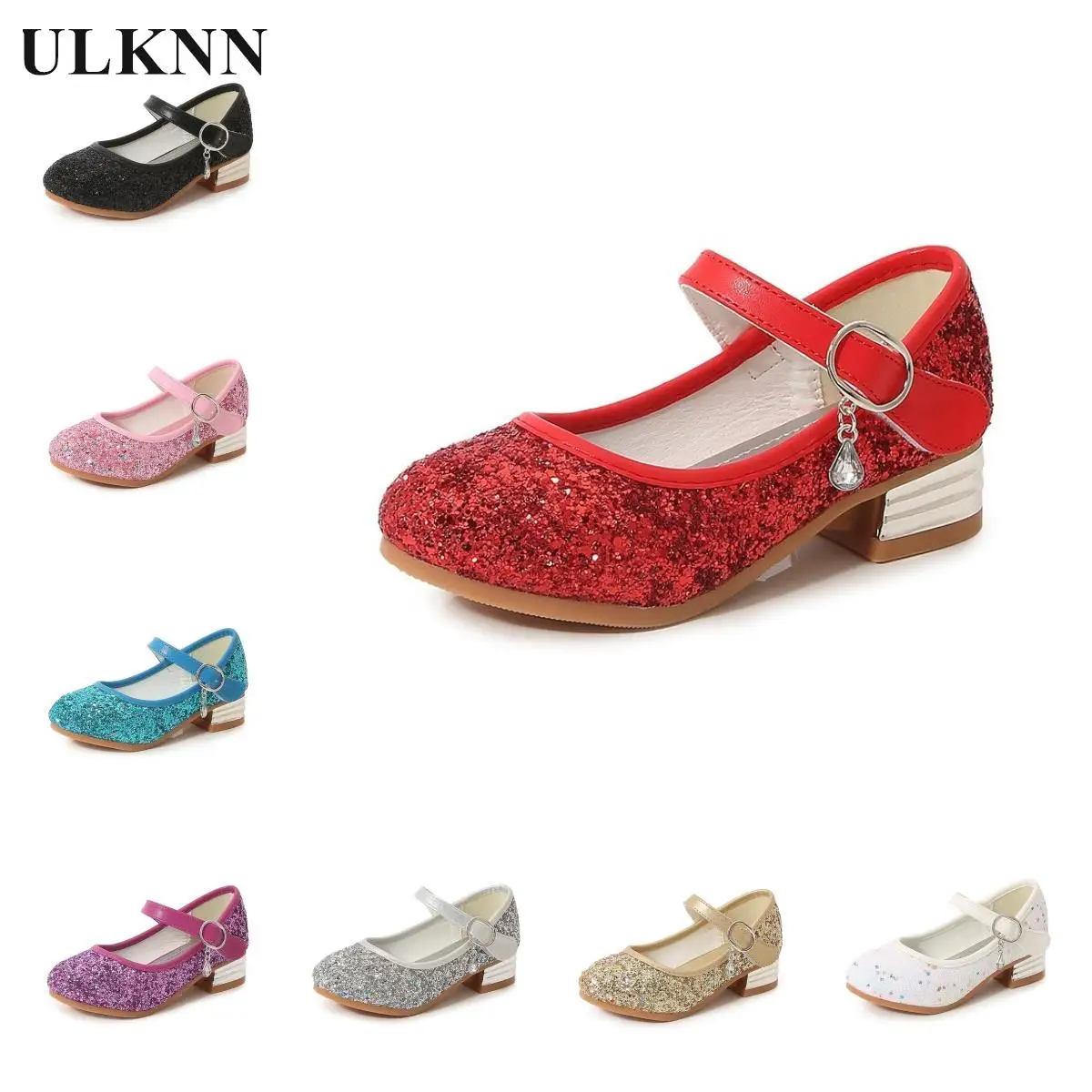 Girl's Princess Shoes Crystal Student Comfortable Shining Children's Internet Red High Heels Paired With Dress Little Girl