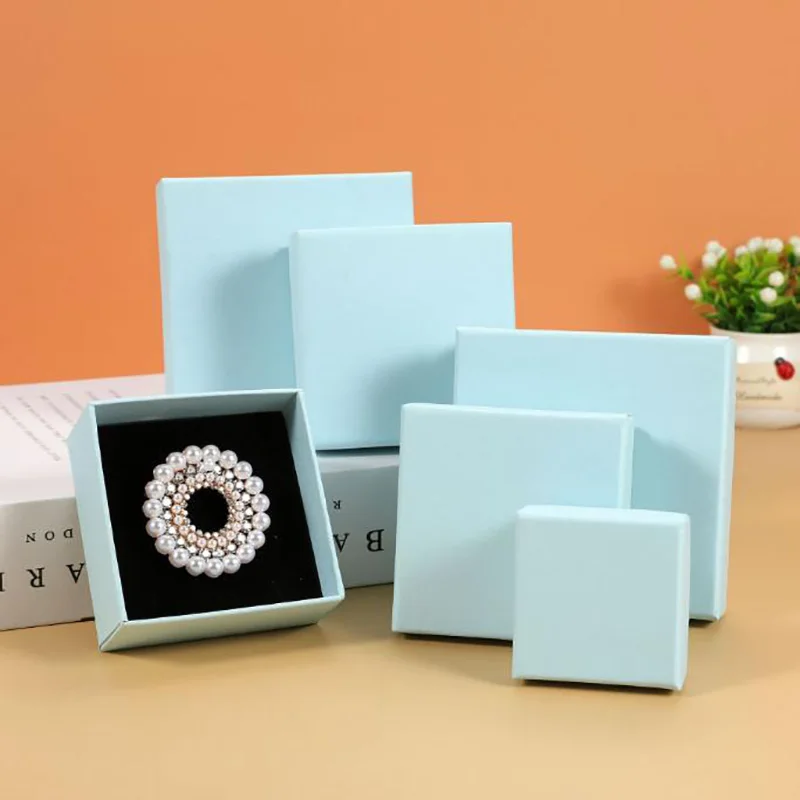 Light Blue Fashion Jewelry Pendant Necklace Earring Ring Bracelet Storage Box 5Size Wedding Gift Party Carrying Cases 50Pcs/Lot