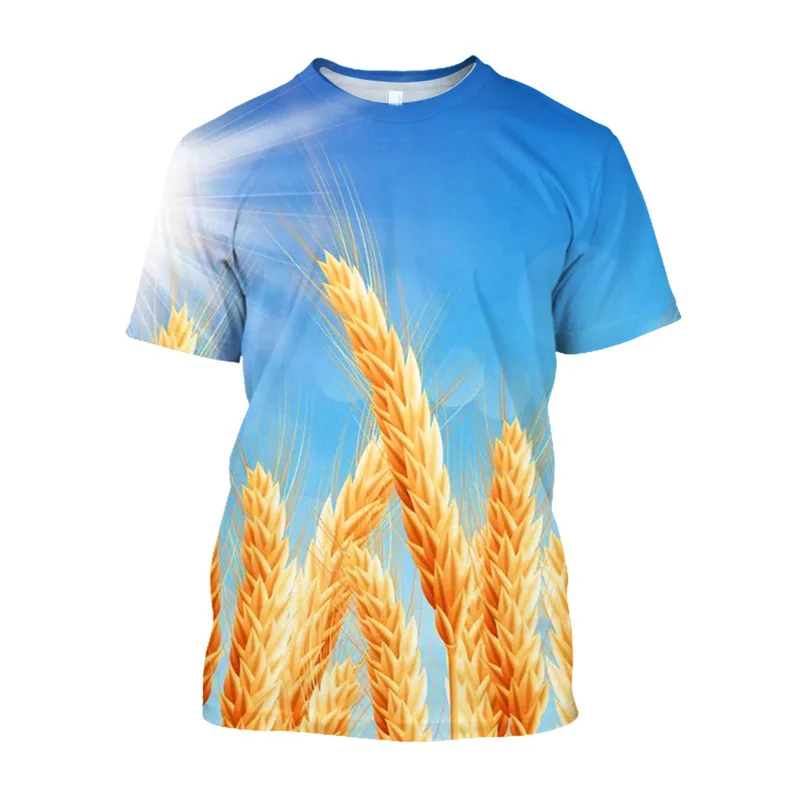 3D Printed Golden Wheat T-Shirt For Men Foodstuff Pattern Tees Summer Harajuku Loose Round Neck Tops Short Sleeves T Shirts