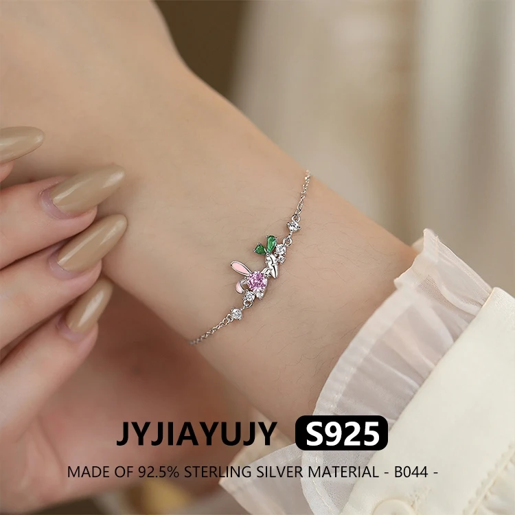 

JYJIAYUJY 100% цельное серебро S925, браслет-подвеска с морковью и кроликом, инкрустированный цирконием для нее, элегантность для женщин B044