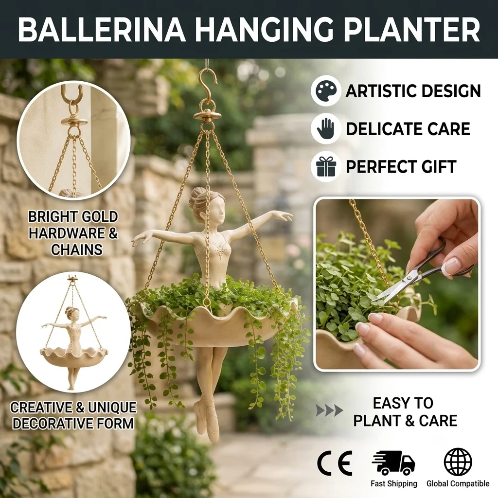 Pot suspendu Danseuse de ballet, charmant, artisanal, élégant et créatif, pour la présentation de plantes succulentes, grimpantes, plantes aériennes et la décoration intérieure