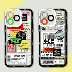 Fashion Stamp Label Barcode Phone Case For Xiaomi Redmi Note 13 13C 12 12C 11 10 10C 10s 9 9s 9A 9T 9C Pro Max Plus 4G 5G Cover
