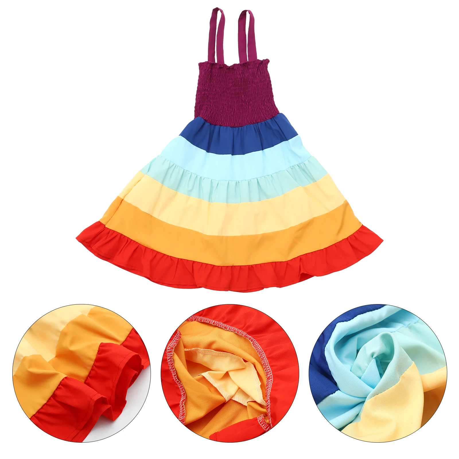 

Rainbow One-Piece Skirt Sleeveless Strapless Beach Dress Party Performance Costume 100Cm Height Comfortable Chic
