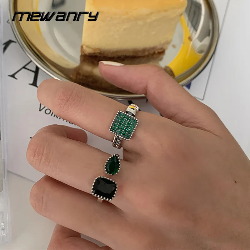 Mewanry argento colore verde zircone polsino anelli per le donne coppie elegante squisito Vintage semplice classico fidanzamento gioielli regali