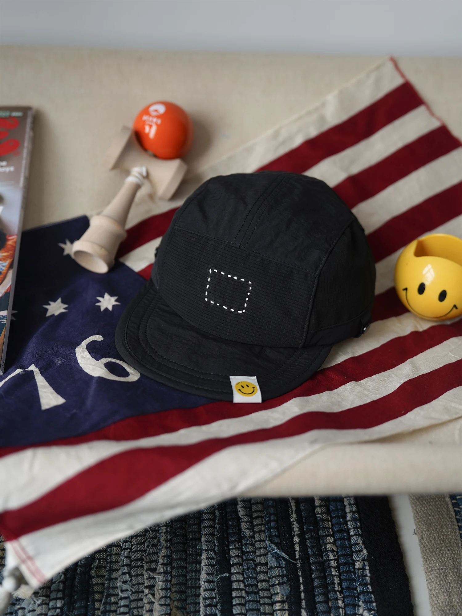 フォーカスブルー-クイックドライ-パッチワーク刺繍-5ピースキャップ-ダックビルハット-親子スタイル-日本風キャンプスタイルハット