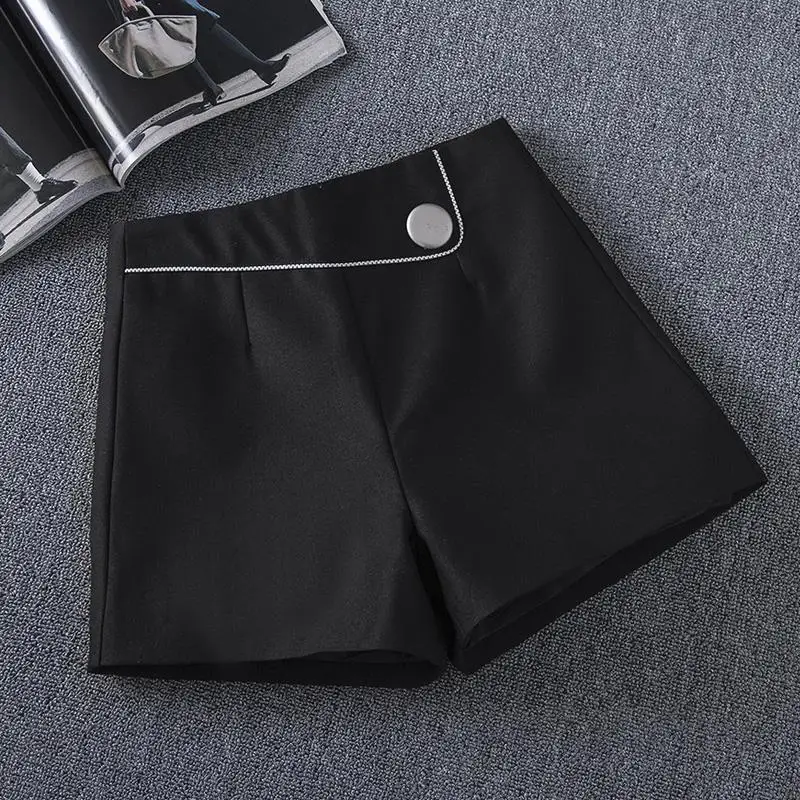 Summer New High Waist Zipper A-line Casual Pants Solid Color All-match Office Wide Leg Shorts Fashion Elegant Women Clothing
