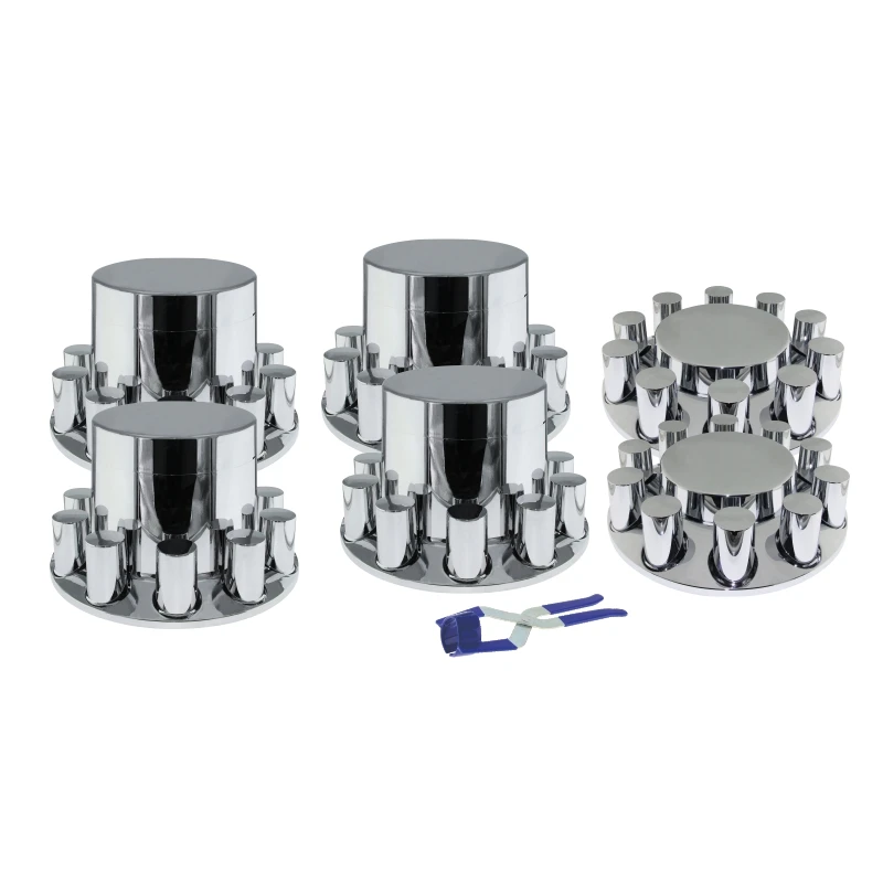 ABS Plastic 2 Front & 4 Rear Complete Chrome Truck Axle Cover Kit with 60 pcs Screw-on nut covers