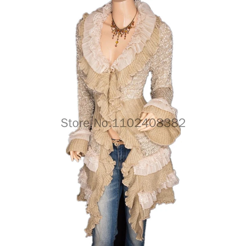 Vintage Renaissance Coat donna giacca di pizzo vittoriano Steampunk colletto alla coreana abito medievale con lacci abito da sera Cardigan