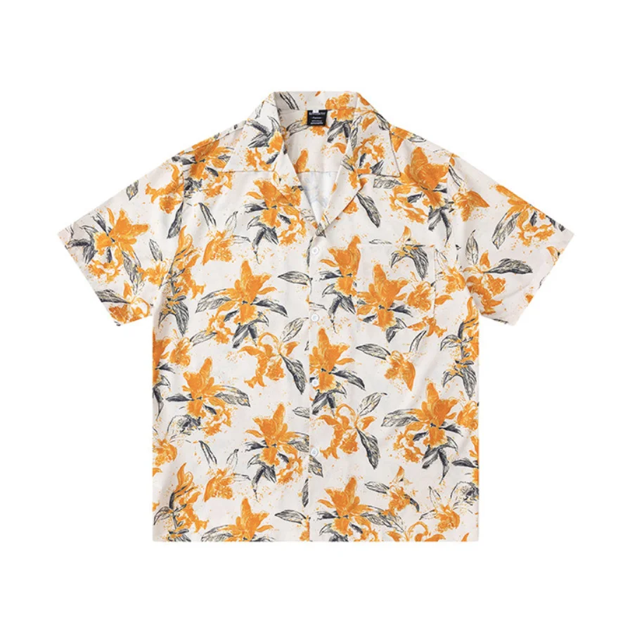 Vintage Floral All-Over Print Cuban Collar Short Sleeve Shirt for Men Hawaiian Vacation Beach Camp Shirt Loose Fit Blouse