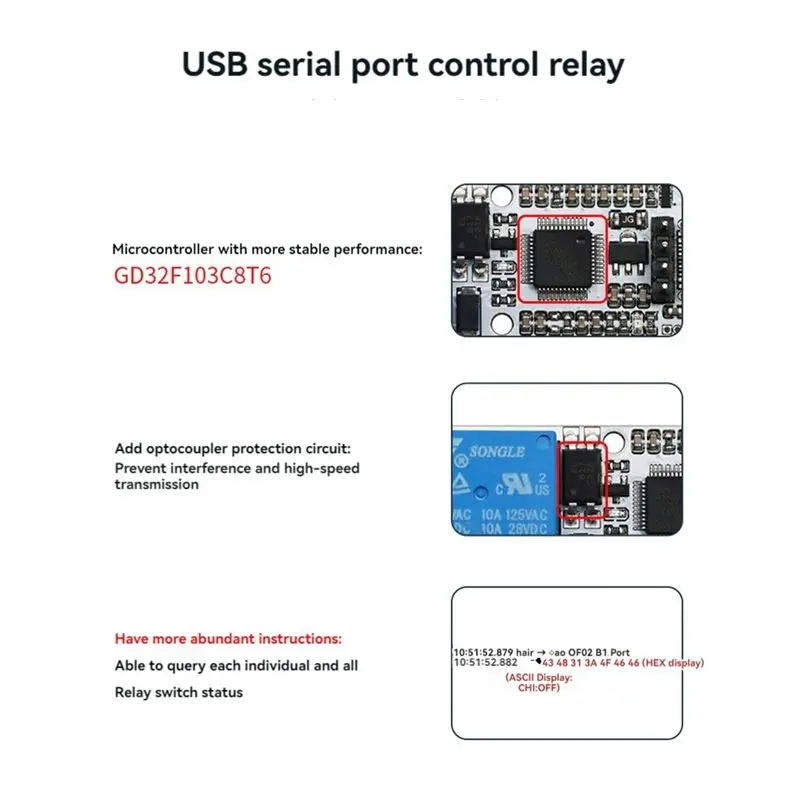 A74E-Relay Module USB To CH340 Serial Control Relay Module Optocoupler Protection TYPE-C Interface Module