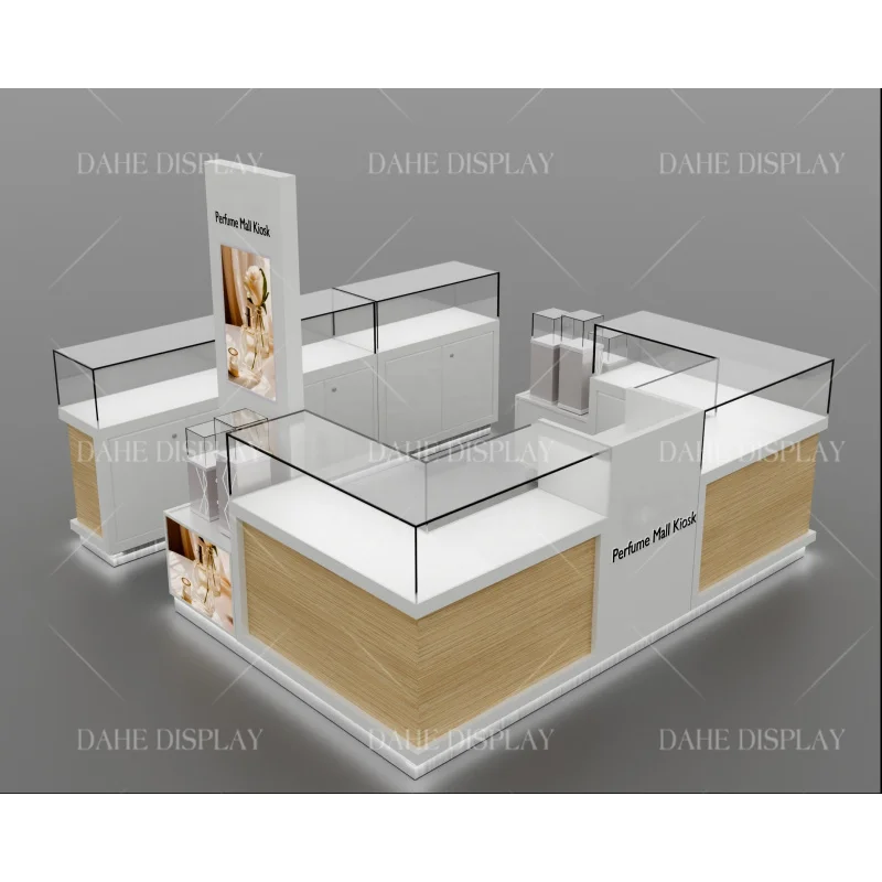 custom.Arabic Stainless Steel Perfume Display Cabinet Mall Kiosk Perfume Bottle with Box Fragrance Kiosk