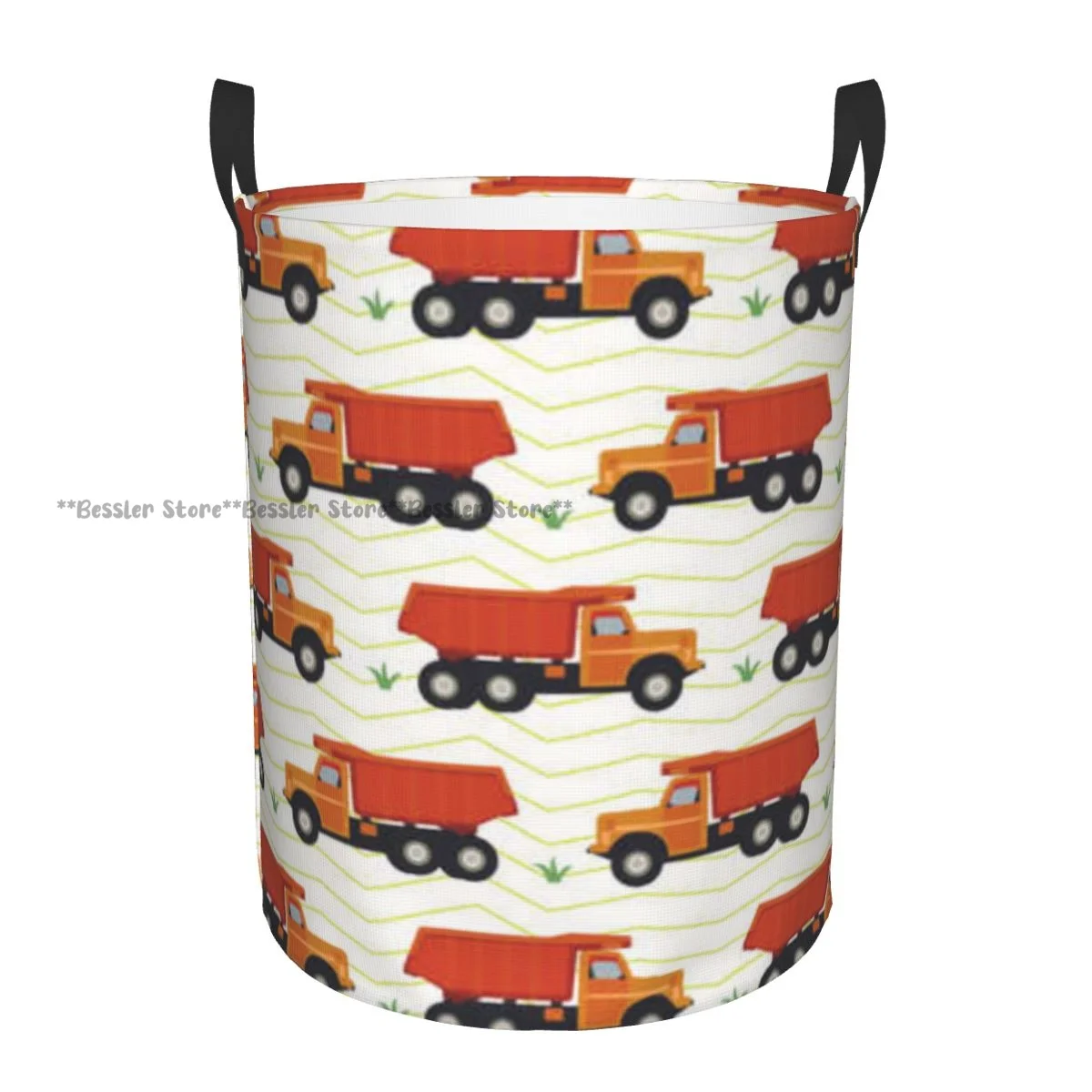 Laundry Basket Cartoon Truck With Road Pattern Round Storage Bin Collapsible Hamper Clothes Bucket Organizer