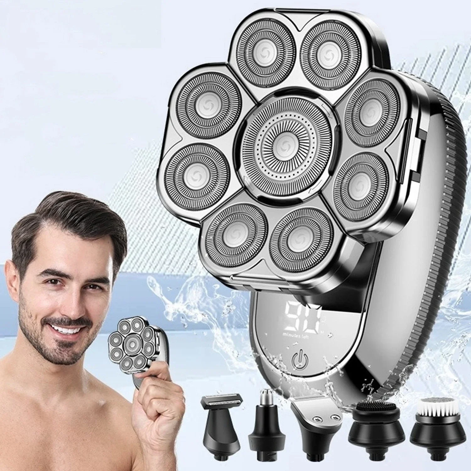 

9D бритвы для мужчин 6 в 1, улучшенная мужская бритва для лысины с 9 вращающимися головками, IPX6, водонепроницаемая электрическая мужская бритва для лысины