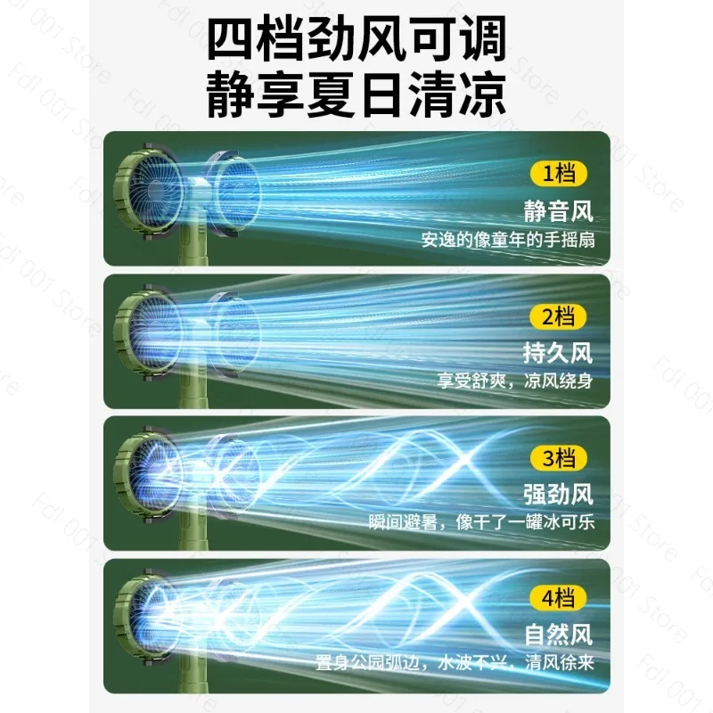 Camping Dual Head Fan Tent Camp Fan With 8000mAh Battery 4-Speed Wind 2 Lighting Portable Outdoor Air Cooling shaking head Fan