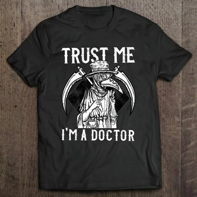 

Новое поступление 2025, модное поступление Trust Me Im A Doctor. Забавная винтажная футболка «Доктор чумы». Летняя хлопковая мужская футболка с коротким рукавом и круглым вырезом
