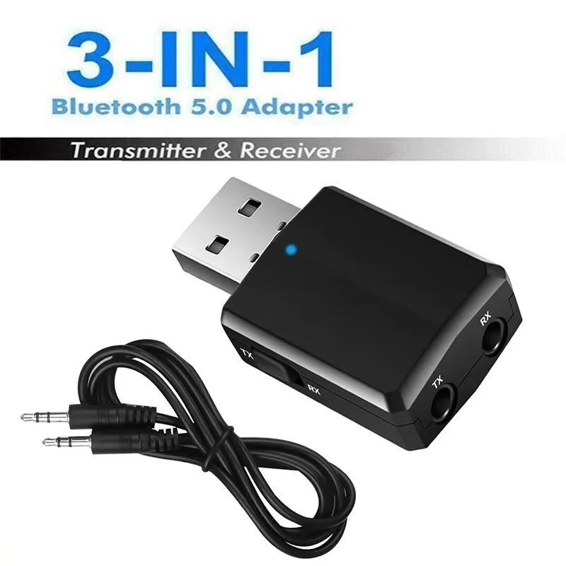 3 In 1 USB Bluetooth 5.0 Transmitter Receiver Wireless Audio Adapter 3.5mm AUX For Laptop Headphone Home Stereo TV PC Car Audio