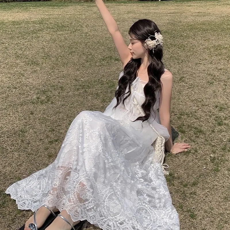 Heavy Embroidery Lace White Hollow out A-Line Women's Skirt Summer New Style Half-length Long Draping Sensation Skirt