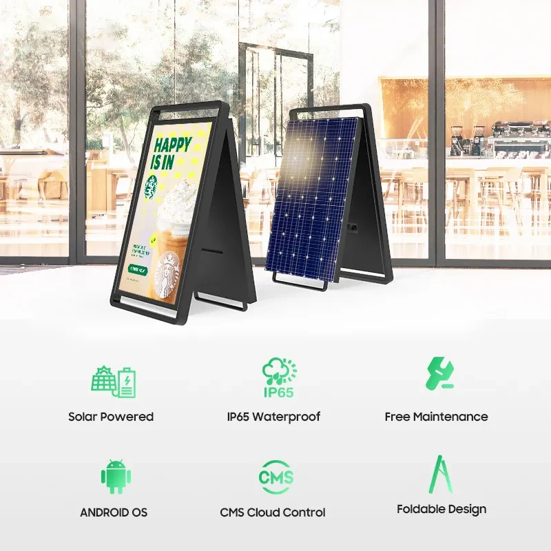 Solar Powered Readable Digital Advertising Display Rechargeable Battery LCD Screen Outdoor Waterproof Portable Digital Signage