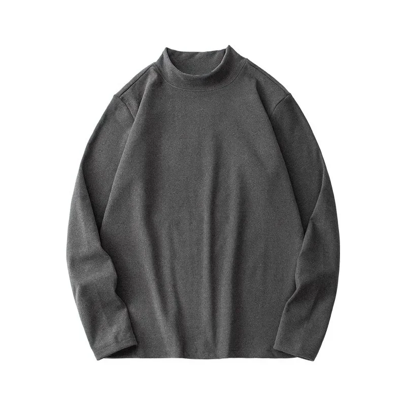 Pop 2024 Autumn And Winter Men's Long Sleeve T-shirt With Half High Neck Underlay Loose Inner Layer Comfortable Versatile Top