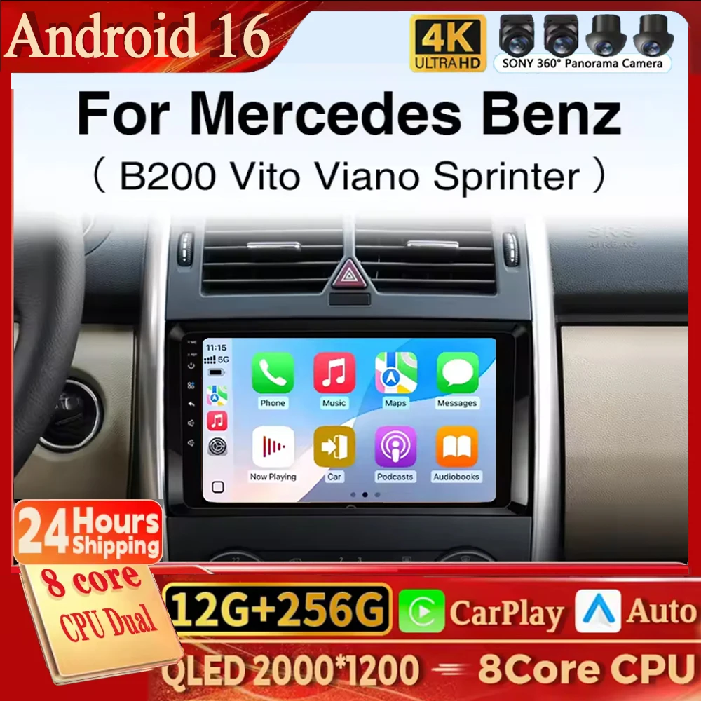 Android 16 Autoradio für Mercedes Benz B200 W245 W169 Viano Vito W639 Sprinter W906 Kabelloses Carplay Android Auto Multimedia-System