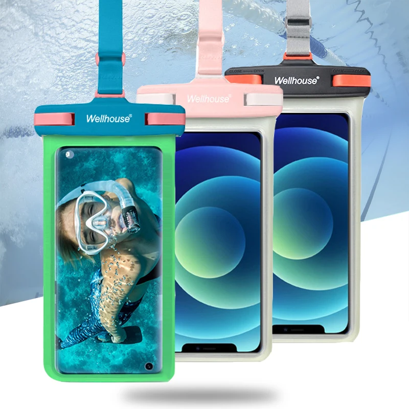 7.0 inch Waterproof Phone Bag Touchscreen Overall View 3D Seaside Camping Skiing Swimming Diving Phone Case Holder Luminous