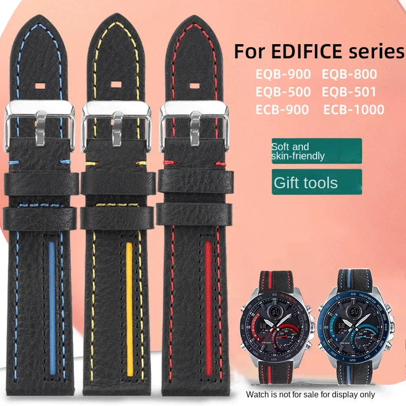 Spliced Leather Strap 22mm for Casio EQB900 EDIFICE EQB-501 500 EFR303 Watch Strap Bracelet EQB-800BL ECB-900 Men's Watchband