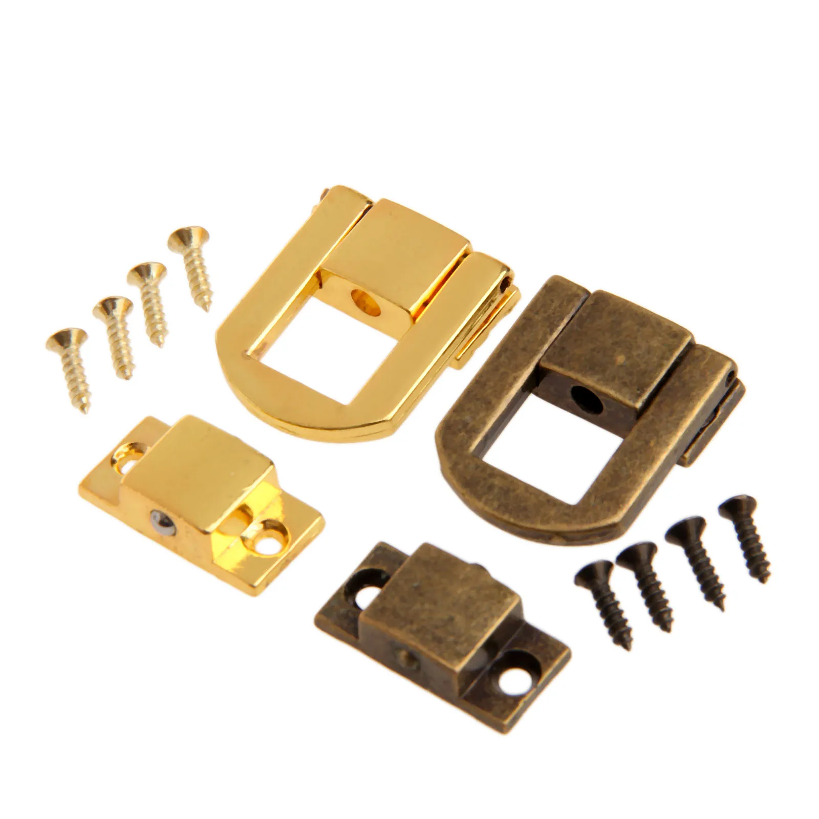 1pc Iron Latch Hasp Hook Lock Gold/Antique Bronze 4 screws Clasp Buckle Decorative Vintage Box Case Toggle Handbag Purse 25x20mm