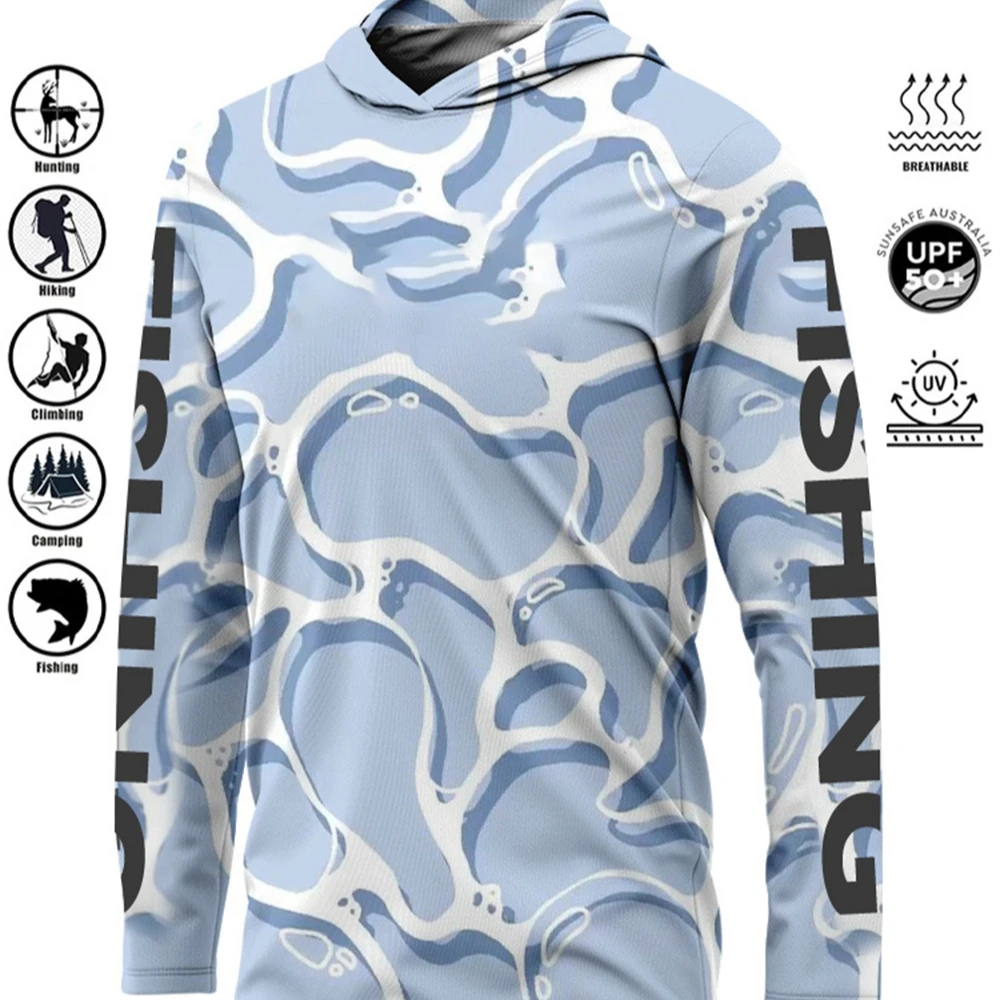 Fishing Shirt Men's Long Sleeve Performance Shirt 50+ Uv Protection Quick Dry Tops Outdoor Pattern Printing Fishing Hoodie