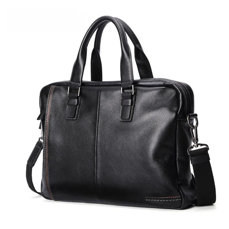 100% Genuine Leather Briefcase Men Business Handbag Male Shoulder Bag Double Zipper PU Material Male Bag