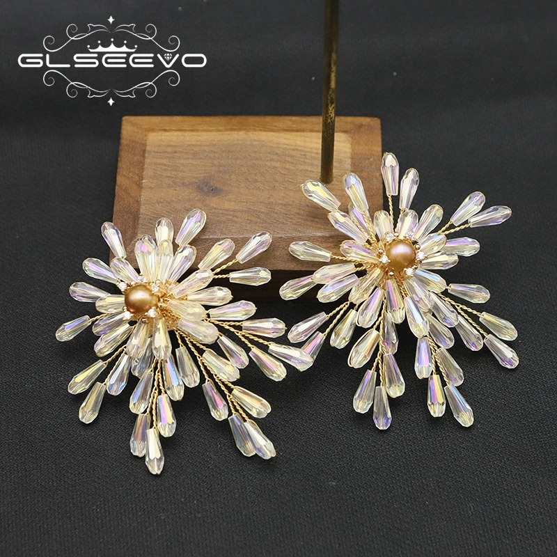 GLSEEVO Plant Leaves Crystal  Earrings 2022 Creative French Romance Suitable Ladies Elegant Accessories Sweet Jewelry GE1187