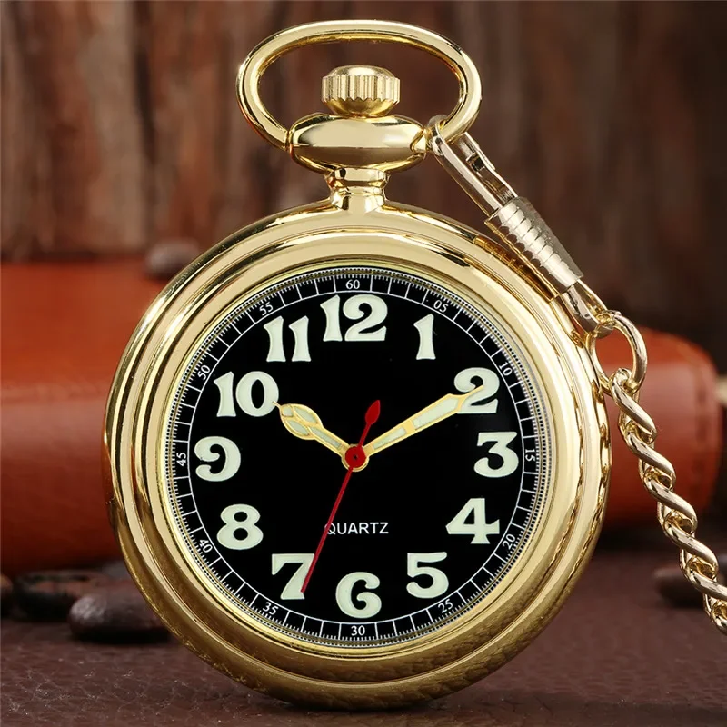 Antique Style Pocket Watch Luminous Arabic Numeral Dial Black/silver/gold Open Face Cover Quartz Movement Clock Pendant Chain
