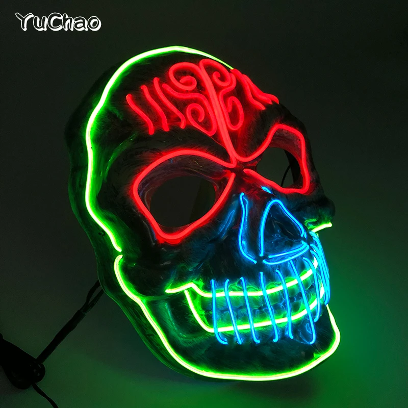 Leuchtendes Muster Ghost King Maske Cosplay Ghost Masquerade Street Dance Kostüm Requisiten Led Gesichtsmasken Leuchtende böse Maske für Männer
