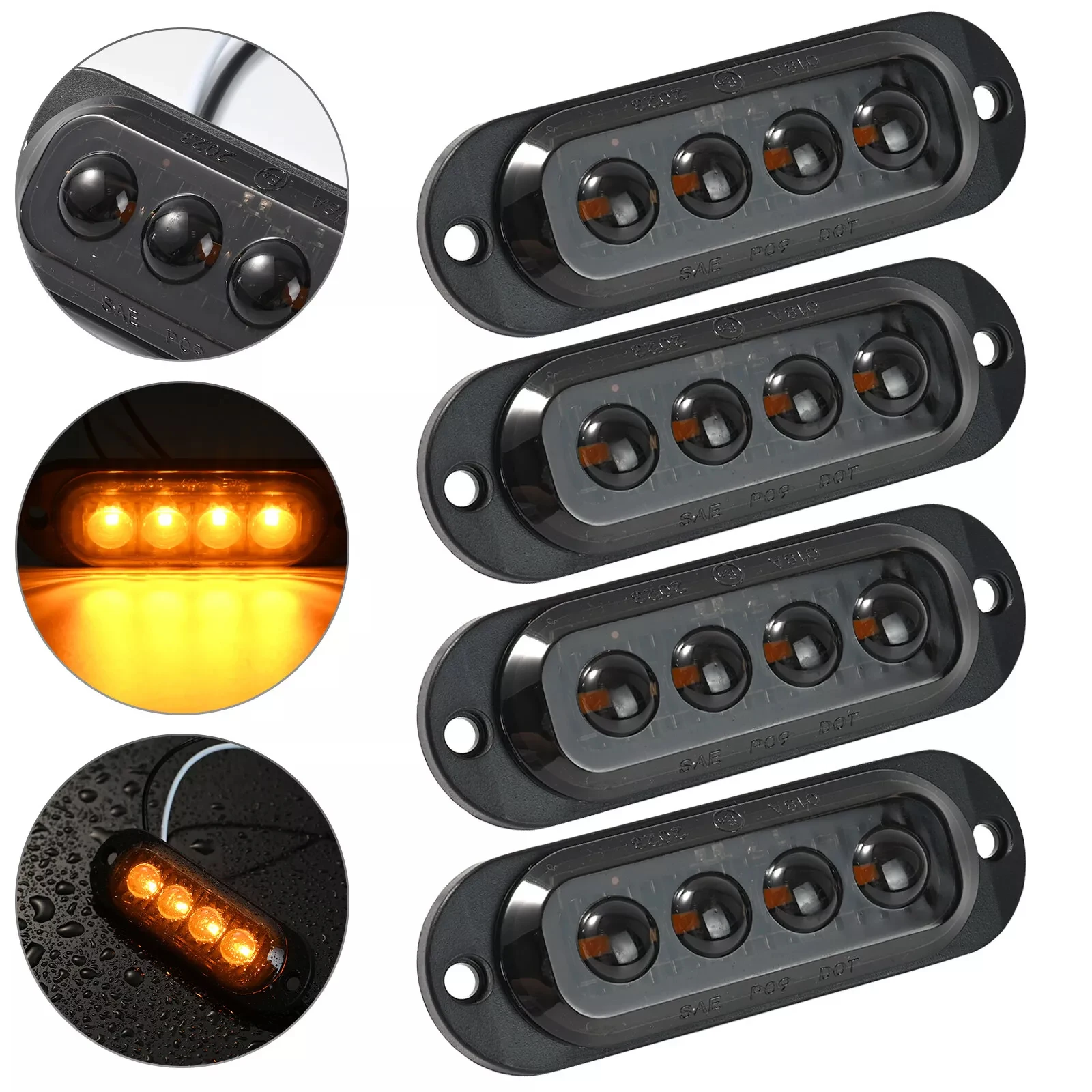 

4 LED Side Marker Lights Amber Signal Indicator Lamp 12V 24V Lorry Truck Trailer Warning Light Marker Light Auto Accessories