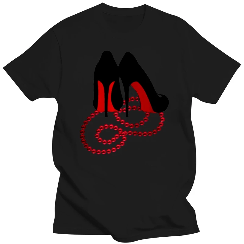 Red Bottom Black High Heels Beads Necklace T--Shirt 100% Cotton Unisex Women Harajuku Funny Tee Shirt