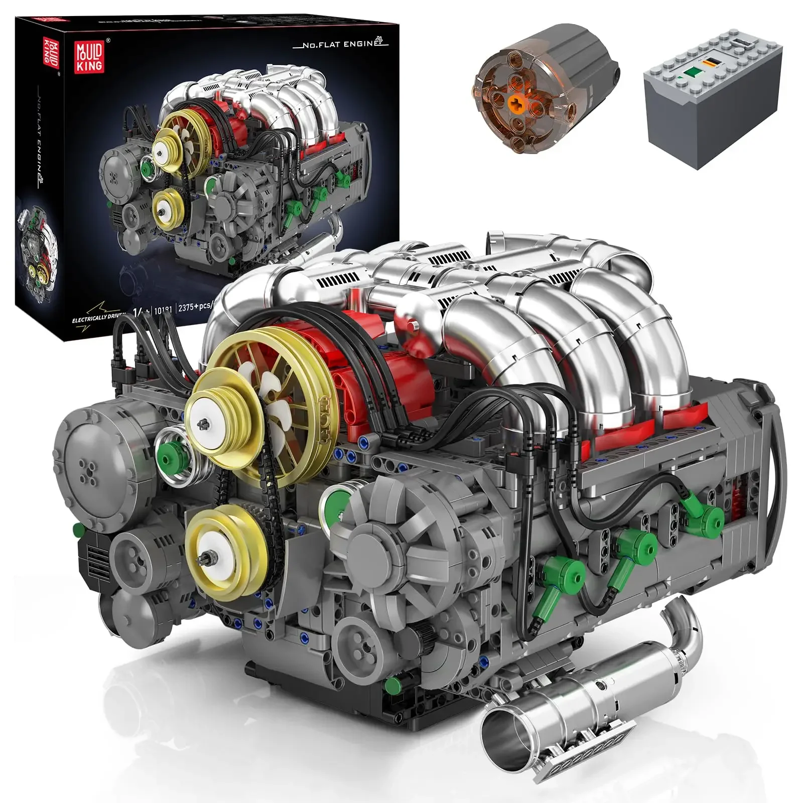 2375 STKS Platte-Zes Motor Model Kit, Sport Auto Motor Bouwsteen met Batterij Box, DIY Montage Gemotoriseerde Auto Motor Kit Speelgoed