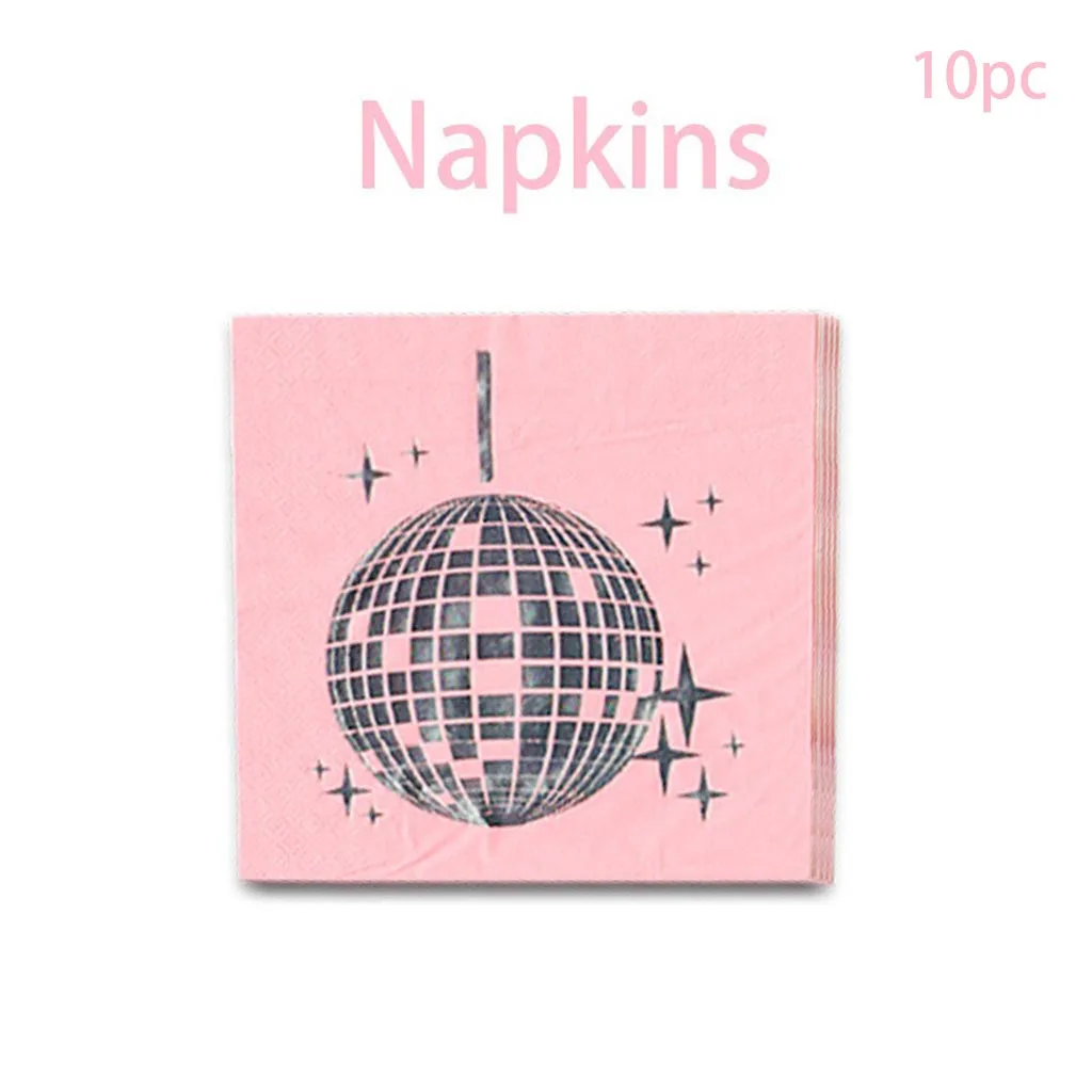 Pink Disco Ball Theme Disposable Tableware Pink Silver Disco Plates Cups Napkins Adults Women Happy Disco Birthday Party Decor