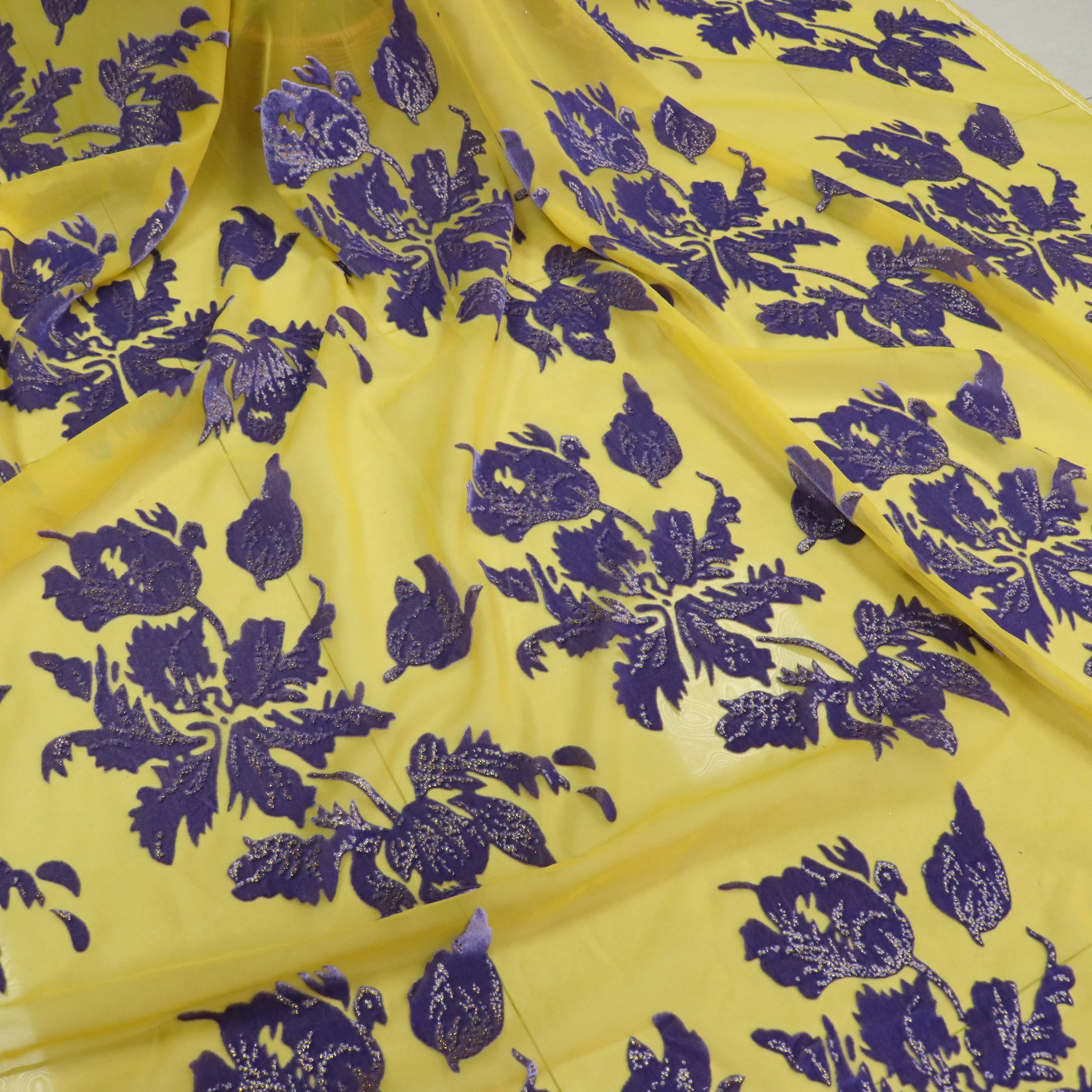 Floral Devore Velvet Gauze Designer Fabric with Semi Sheer Woven Surface for Formal Jacket Tailoring and Refined Event Ensembles