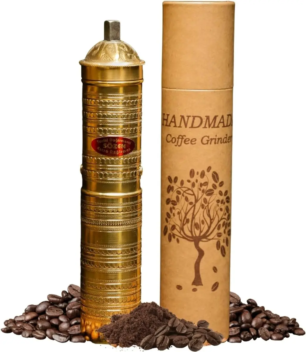 

Латунная кофемолка с ручным управлением, регулируемая для турецкого, эспрессо и френч-пресса, портативная 9-дюймовая мельница