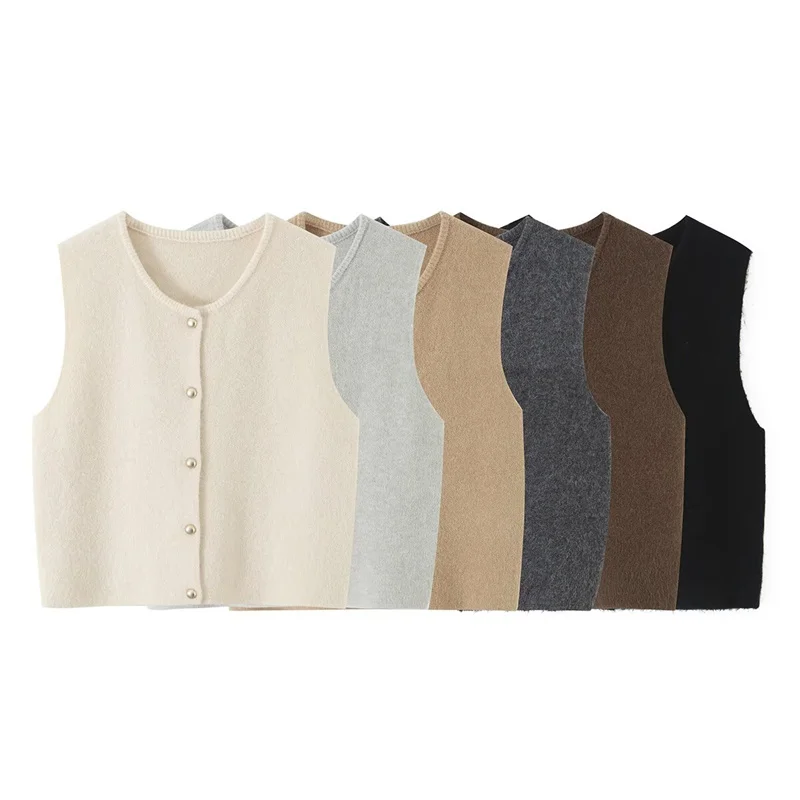 Guobioziy Women's Top 2026 Spring and Autumn New Versatile Niche Design Sleeveless Button-Up Slim Vest Cardigan