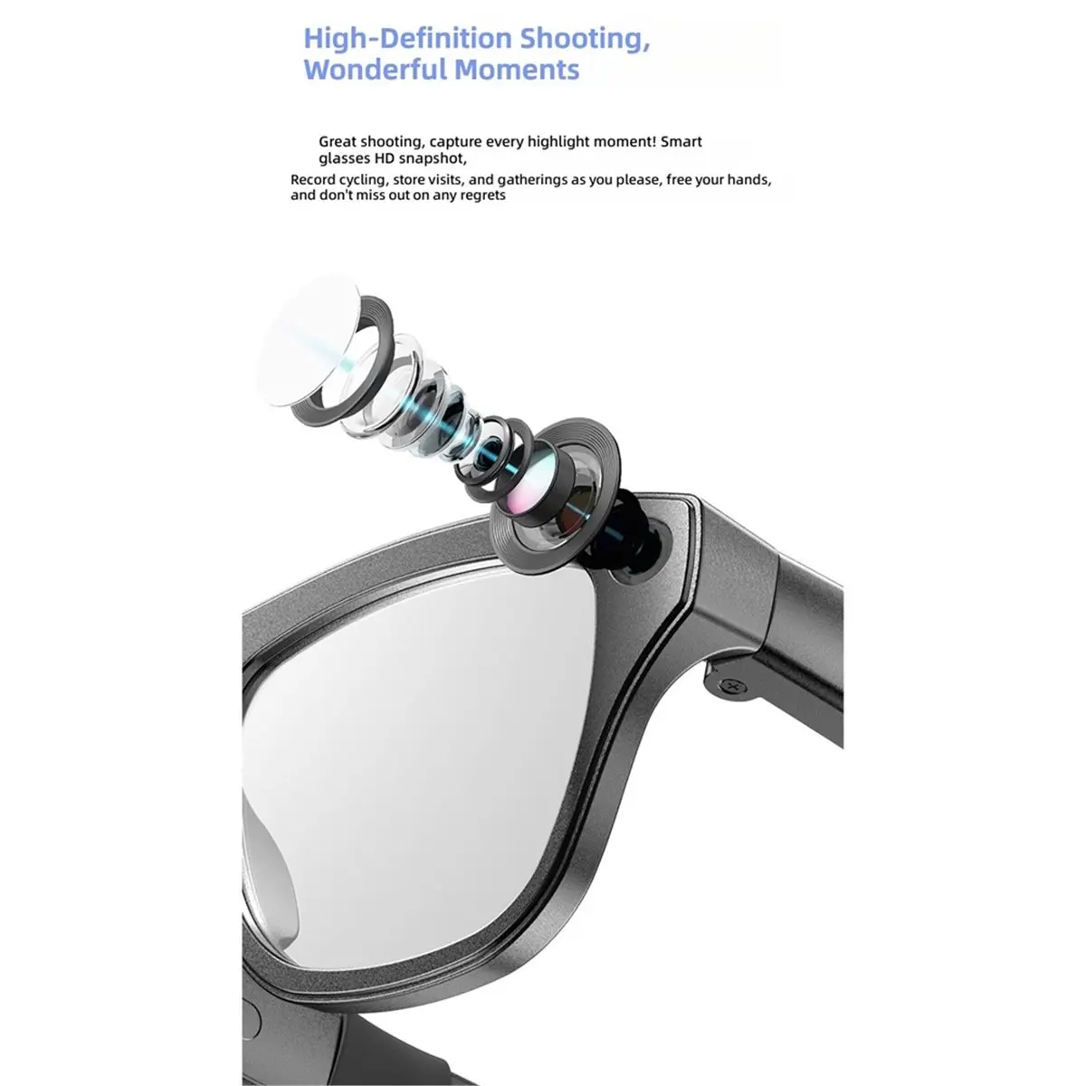 AI Smart Glasses 1MP 1080p HD Camera Voice Translation Bluetooth Call Video Recording Music Sunglasses with 3Pcs Lens