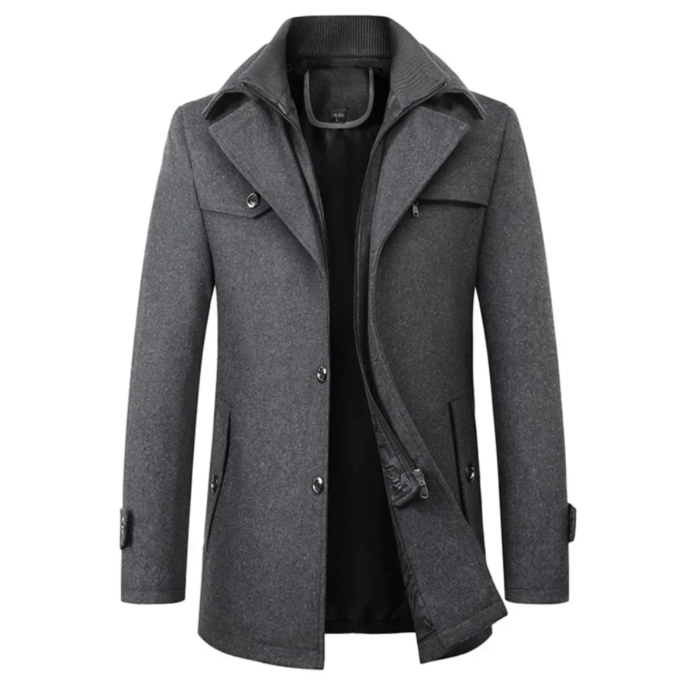 

Mens Pea Coat 2023 Autumn and Winter New Men Woolen Coat Double Collar Overcoat Menswear Trench Coat