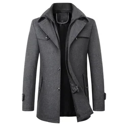 Mens Pea Coat 2023 Autumn and Winter New Men Woolen Coat Double Collar Overcoat Menswear Trench Coat