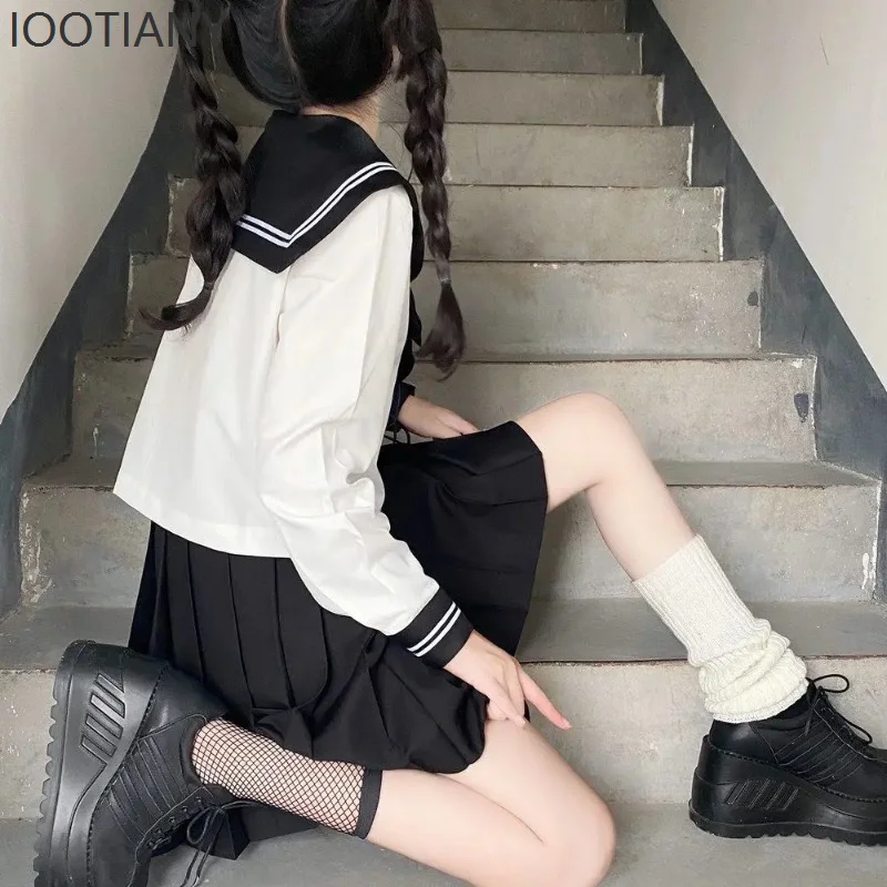 Women's Japanese Jk Uniform Black Basic Cartoon Navy Sailor Suit Clothing Cosplay School Uniform Student Clothing Uniform 2025