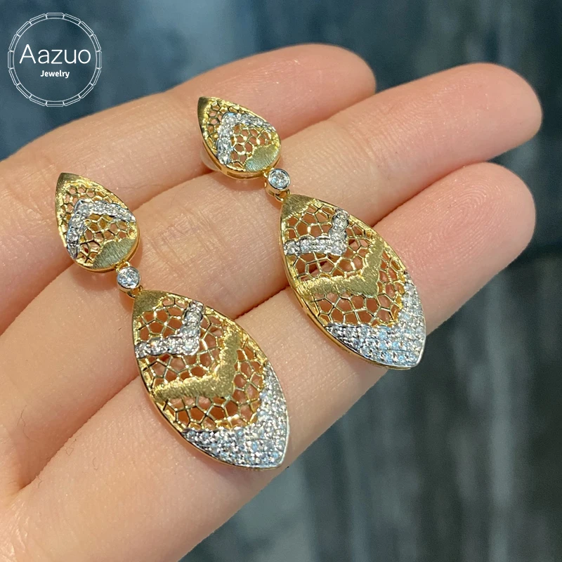 

Aazuo Vintage Jewelry Real 18K Yellow Gold Natural Diamond Luxury Drop Earring Gifted For Women Advanced Wedding Party Au750