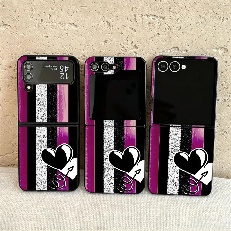 Striped Heart Motif Case for Samsung Galaxy Flip3 Flip6 Flip5 Flip7 FE Z Flip 7 6 5 4 3 Flip4 Back Phone Cover Funda