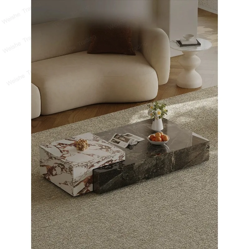 Minimalist rock slab coffee table combination rectangular high-end light luxury living room home storage tea table