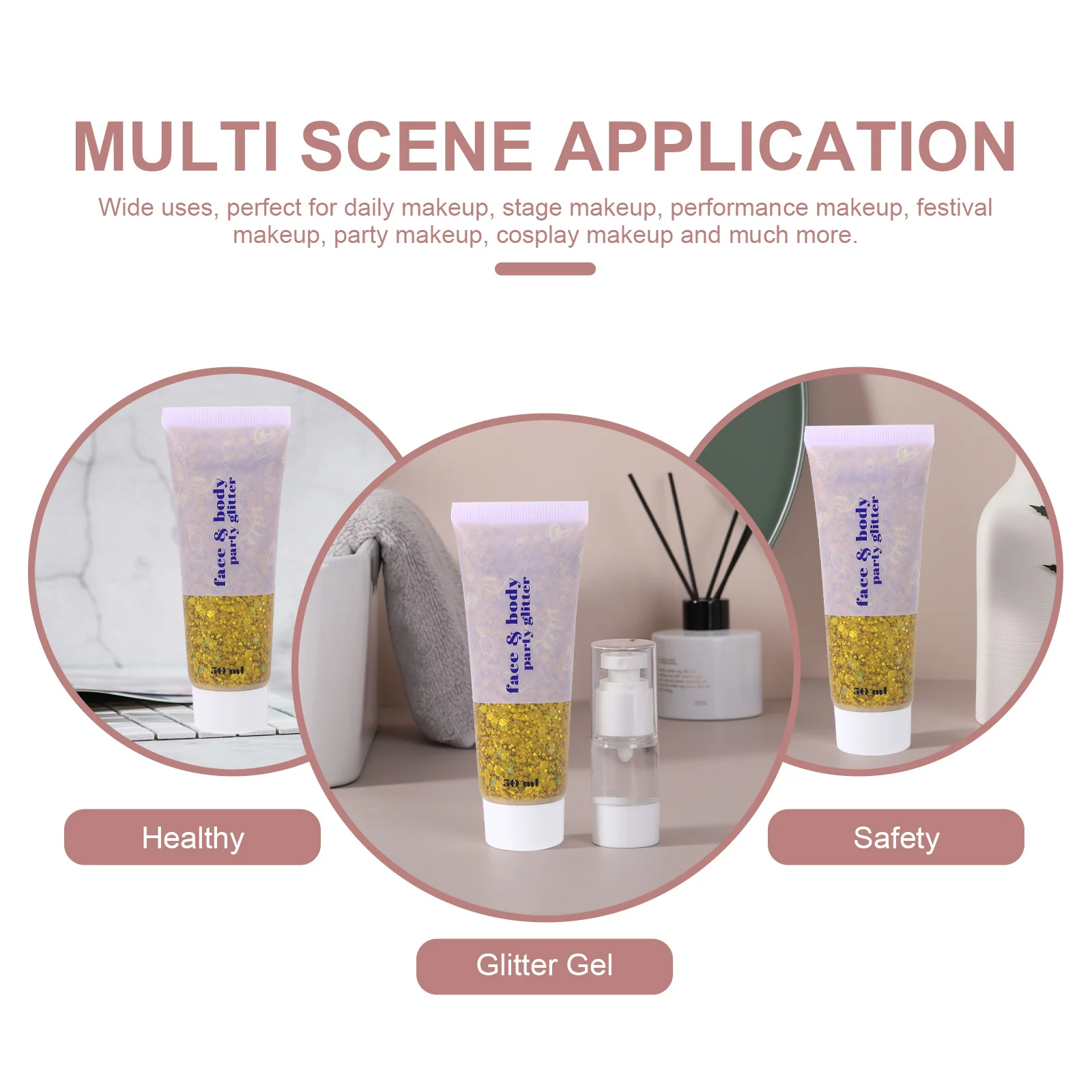 Body Glitter Gel 50Ml Glanzende Glitters Uitstekende Decoratieve Effecten Veilige Gezonde Materialen Festival Make-up Body Glitter Gel