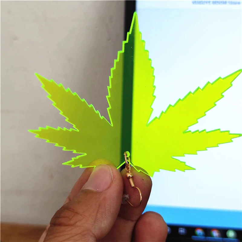 KUGUYS Neon Pink Green Blue Maple Leaf Earrings for Women Large Punk Jewelry Acrylic Rock Dancer Y2k Accessories
