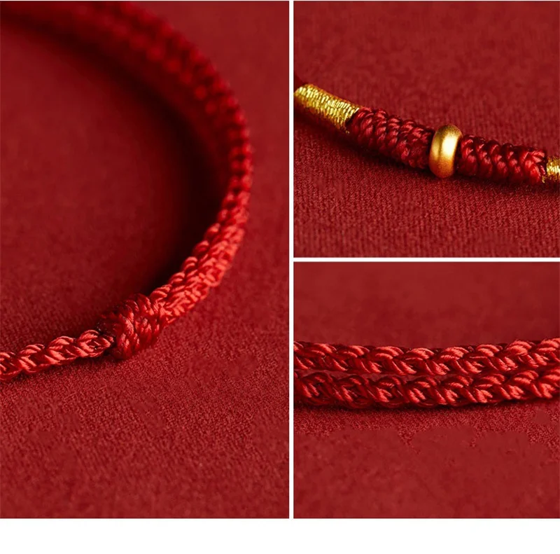 Modisches handgewebtes rotes Seil-Glücksarmband für Liebhaber und Freunde, goldene Perle, längenverstellbar, für Damen und Herren, Armband, Fußkettchen, Geschenk für Liebhaber – Detail 10
